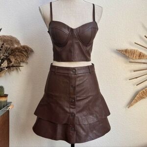 NEW HAUTE MONDE Faux Leather crop top and skirt set BROWN size Medium